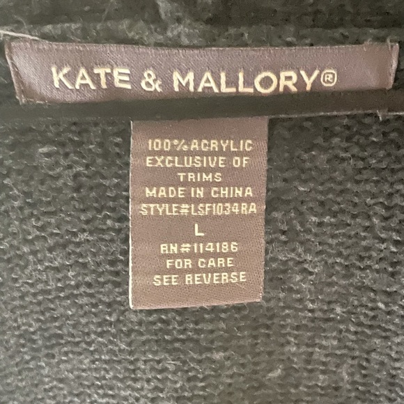 Kate & Mallory Charcoal Gray Long Cardigan Sweater w/ Faux Leather Patches SZ:L - Picture 7 of 8